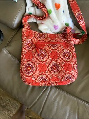 Vera Bradley Coral Red Quilted Crossbody with Floral Medallion Print